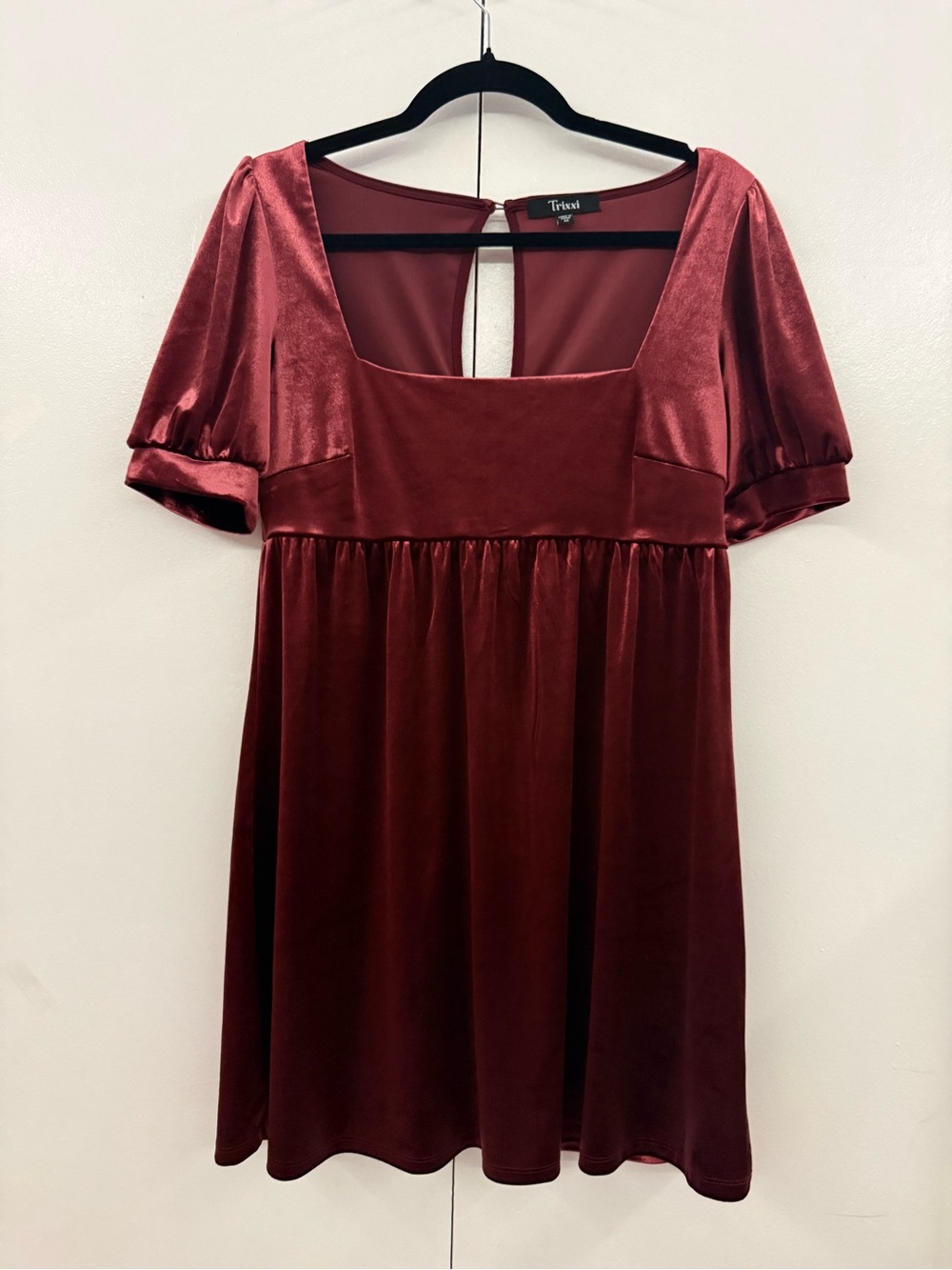 Burgundy Wine Velvet Empire Waist Mini Dress